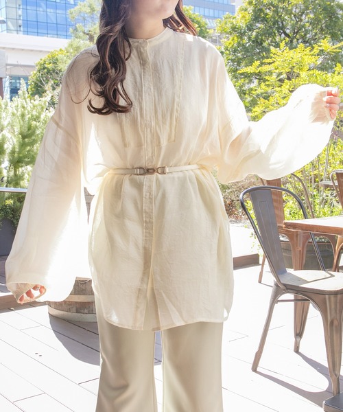 PairPair（ペアペア）の「スタンドカラーシアーシャツ（シャツ/ブラウス・レディース・アイボリー/ダークブルー/ライトベージュ・FREE）」の17枚目の写真