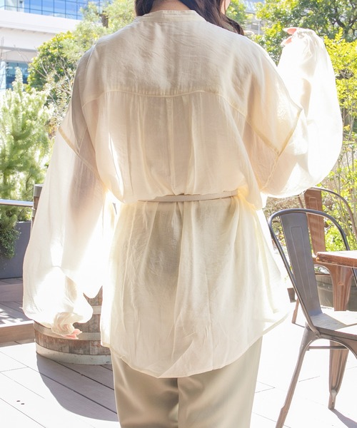 PairPair（ペアペア）の「スタンドカラーシアーシャツ（シャツ/ブラウス・レディース・アイボリー/ダークブルー/ライトベージュ・FREE）」の6枚目の写真