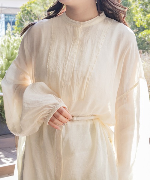 PairPair（ペアペア）の「スタンドカラーシアーシャツ（シャツ/ブラウス・レディース・アイボリー/ダークブルー/ライトベージュ・FREE）」の19枚目の写真