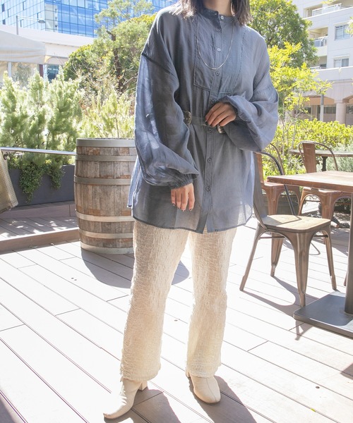 PairPair（ペアペア）の「スタンドカラーシアーシャツ（シャツ/ブラウス・レディース・アイボリー/ダークブルー/ライトベージュ・FREE）」の21枚目の写真