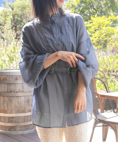 PairPair（ペアペア）の「スタンドカラーシアーシャツ（シャツ/ブラウス・レディース・アイボリー/ダークブルー/ライトベージュ・FREE）」の15枚目の写真