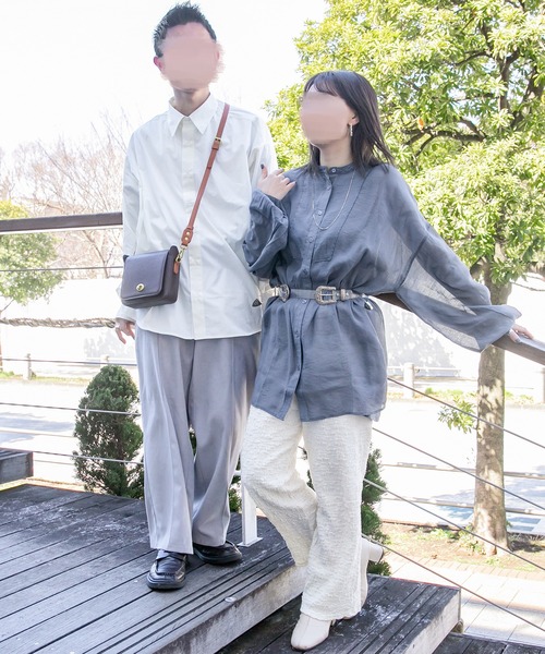 PairPair（ペアペア）の「スタンドカラーシアーシャツ（シャツ/ブラウス・レディース・アイボリー/ダークブルー/ライトベージュ・FREE）」の4枚目の写真