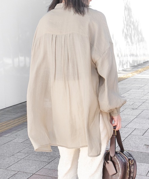 PairPair（ペアペア）の「スタンドカラーシアーシャツ（シャツ/ブラウス・レディース・アイボリー/ダークブルー/ライトベージュ・FREE）」の12枚目の写真