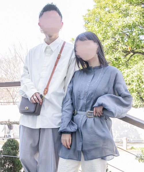 PairPair（ペアペア）の「スタンドカラーシアーシャツ（シャツ/ブラウス・レディース・アイボリー/ダークブルー/ライトベージュ・FREE）」の8枚目の写真