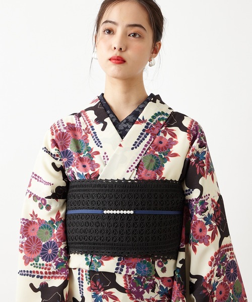 ふりふ（フリフ）の「シャードチェック半襟（和装小物・レディース・ダークネイビー/ベージュ・FREE）」の3枚目の写真