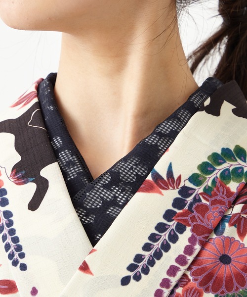 ふりふ（フリフ）の「シャードチェック半襟（和装小物・レディース・ダークネイビー/ベージュ・FREE）」の7枚目の写真