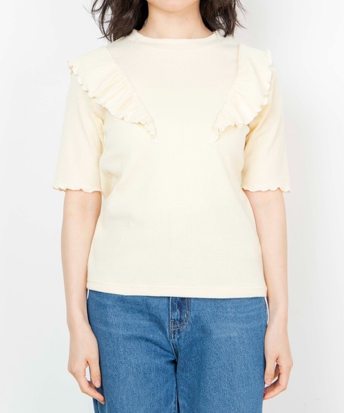 WEGO（ウィゴー）の「WEGO/配色メロウフリルT（Tシャツ/カットソー・レディース・ブラック/サックスブルー/アイボリー/ライトイエロー・FREE）」の16枚目の写真