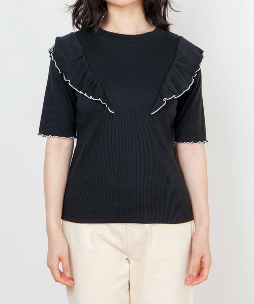 WEGO（ウィゴー）の「WEGO/配色メロウフリルT（Tシャツ/カットソー・レディース・ブラック/サックスブルー/アイボリー/ライトイエロー・FREE）」の14枚目の写真