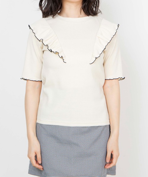 WEGO（ウィゴー）の「WEGO/配色メロウフリルT（Tシャツ/カットソー・レディース・ブラック/サックスブルー/アイボリー/ライトイエロー・FREE）」の13枚目の写真