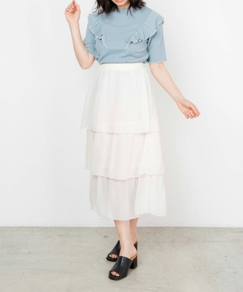 WEGO（ウィゴー）の「WEGO/配色メロウフリルT（Tシャツ/カットソー・レディース・ブラック/サックスブルー/アイボリー/ライトイエロー・FREE）」の7枚目の写真