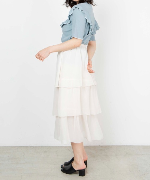 WEGO（ウィゴー）の「WEGO/配色メロウフリルT（Tシャツ/カットソー・レディース・ブラック/サックスブルー/アイボリー/ライトイエロー・FREE）」の8枚目の写真