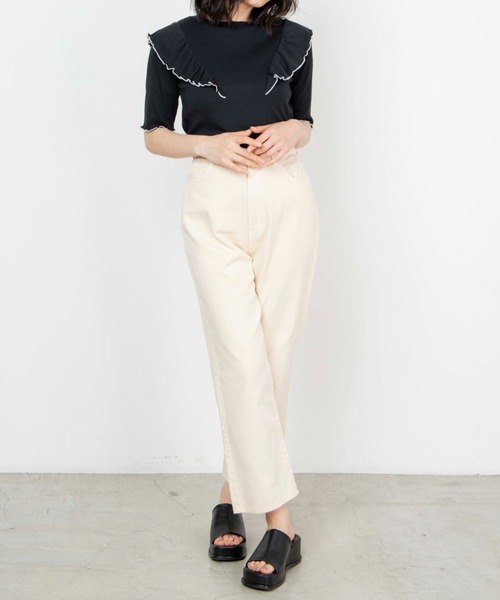 WEGO（ウィゴー）の「WEGO/配色メロウフリルT（Tシャツ/カットソー・レディース・ブラック/サックスブルー/アイボリー/ライトイエロー・FREE）」の6枚目の写真