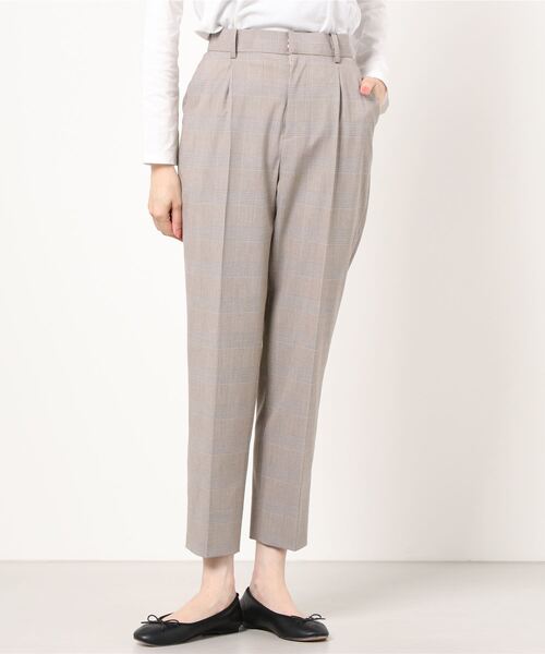 SUIT SELECT（スーツセレクト）の「【洗えるハイウエスト・ゆるテーパードパンツ】グレンチェック（スーツパンツ・レディース・ライトブラウン/グレー・11号/9号/7号）」の6枚目の写真