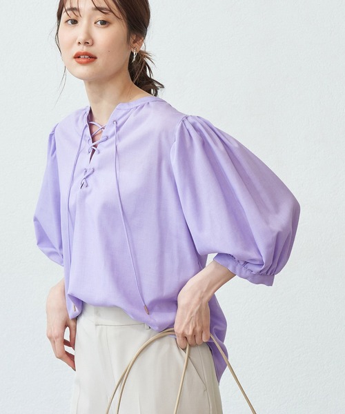 ROPE' PICNIC（ロペピクニック）の「【2WAY】袖ボリュームレースアップブラウス（シャツ/ブラウス・レディース・ホワイト/カーキ/ピンク/キャメル/ダークラベンダー・38）」の4枚目の写真