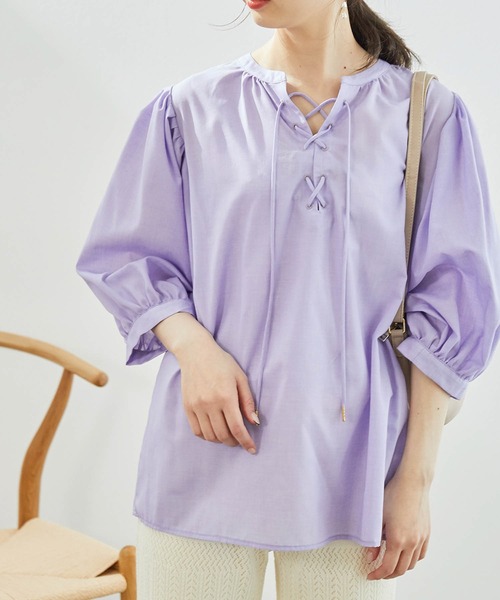 ROPE' PICNIC（ロペピクニック）の「【2WAY】袖ボリュームレースアップブラウス（シャツ/ブラウス・レディース・ホワイト/カーキ/ピンク/キャメル/ダークラベンダー・38）」の16枚目の写真