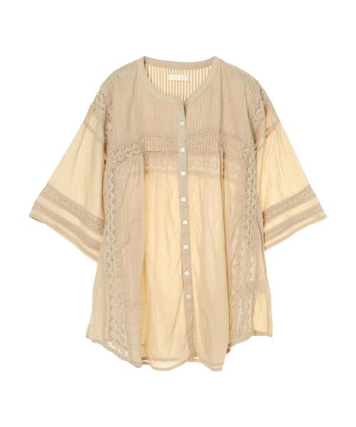 earth music&ecology（アースミュージックアンドエコロジー）の「ピンタックレースチュニック　＊（シャツ/ブラウス・レディース・オフホワイト/ベージュ/サックスブルー/ブラック・FREE）」の6枚目の写真