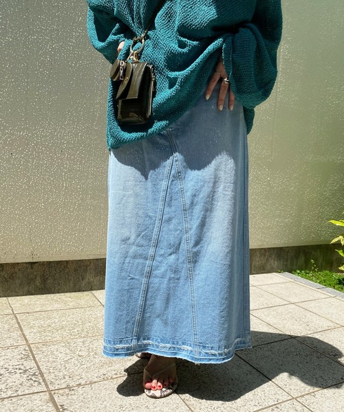 DouDou(ドゥドゥ)の「リメイクデニムスカート(デニムスカート・レディース・スカイブルー/ベージュ・38/36)」の6枚目の写真