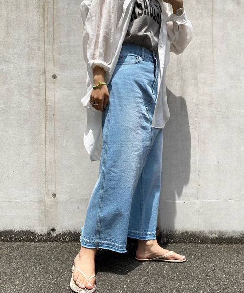 DouDou(ドゥドゥ)の「リメイクデニムスカート(デニムスカート・レディース・スカイブルー/ベージュ・38/36)」の15枚目の写真