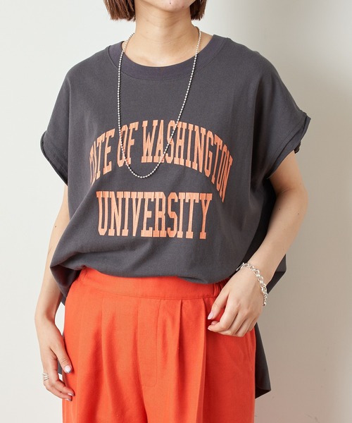 CIAOPANIC TYPY（チャオパニックティピー）の「テキサスコットンカレッジプリントノースリTee（Tシャツ/カットソー・レディース・ホワイト/グリーン/グレー系その他/チャコールグレー・ONE SIZE）」の11枚目の写真