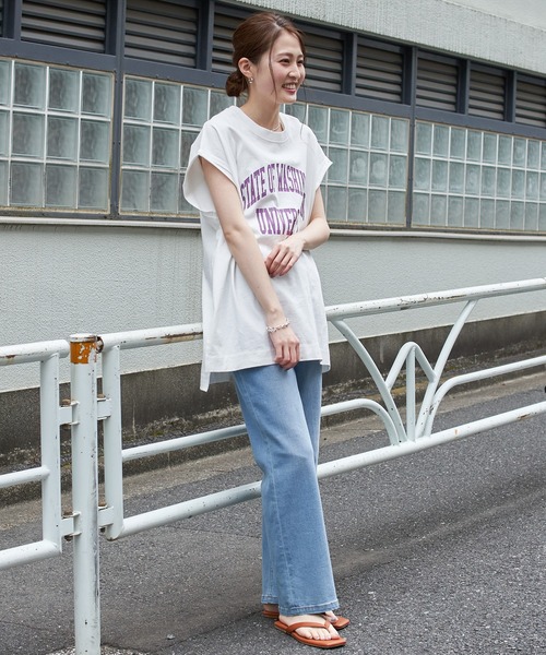 CIAOPANIC TYPY（チャオパニックティピー）の「テキサスコットンカレッジプリントノースリTee（Tシャツ/カットソー・レディース・ホワイト/グリーン/グレー系その他/チャコールグレー・ONE SIZE）」の8枚目の写真