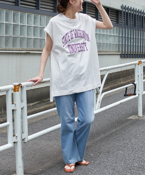 CIAOPANIC TYPY（チャオパニックティピー）の「テキサスコットンカレッジプリントノースリTee（Tシャツ/カットソー・レディース・ホワイト/グリーン/グレー系その他/チャコールグレー・ONE SIZE）」の9枚目の写真