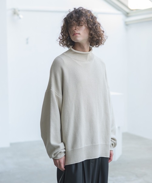 CASPER JOHN（キャスパージョン）の「Moss Stitch Bottle Neck Knit/モスステッチボトルネックニット（ニット/セーター・メンズ・ホワイト/チャコールグレー/ベージュ・SMALL/MEDIUM/LARGE）」の2枚目の写真