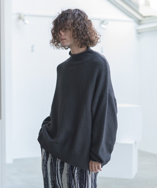 CASPER JOHN（キャスパージョン）の「Moss Stitch Bottle Neck Knit/モスステッチボトルネックニット（ニット/セーター・メンズ・ホワイト/チャコールグレー/ベージュ・SMALL/MEDIUM/LARGE）」の3枚目の写真