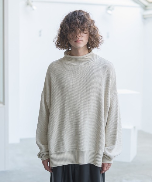 CASPER JOHN（キャスパージョン）の「Moss Stitch Bottle Neck Knit/モスステッチボトルネックニット（ニット/セーター・メンズ・ホワイト/チャコールグレー/ベージュ・SMALL/MEDIUM/LARGE）」の6枚目の写真
