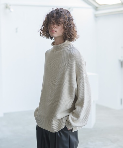 CASPER JOHN（キャスパージョン）の「Moss Stitch Bottle Neck Knit/モスステッチボトルネックニット（ニット/セーター・メンズ・ホワイト/チャコールグレー/ベージュ・SMALL/MEDIUM/LARGE）」の7枚目の写真