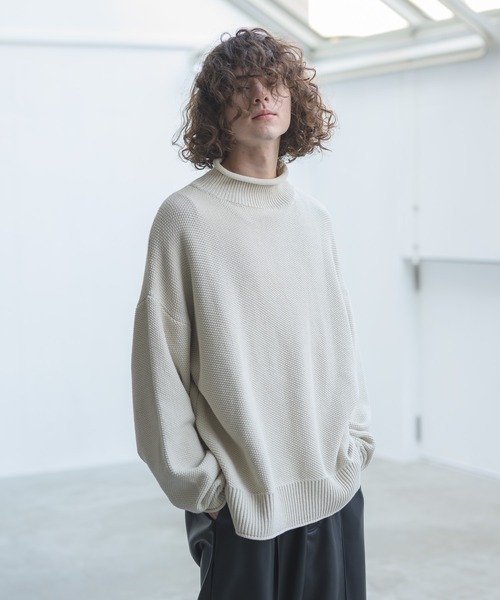 CASPER JOHN（キャスパージョン）の「Moss Stitch Bottle Neck Knit/モスステッチボトルネックニット（ニット/セーター・メンズ・ホワイト/チャコールグレー/ベージュ・SMALL/MEDIUM/LARGE）」の9枚目の写真