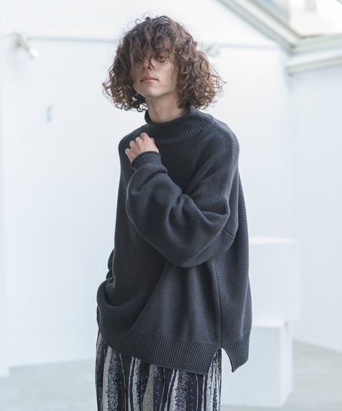 CASPER JOHN（キャスパージョン）の「Moss Stitch Bottle Neck Knit/モスステッチボトルネックニット（ニット/セーター・メンズ・ホワイト/チャコールグレー/ベージュ・SMALL/MEDIUM/LARGE）」の15枚目の写真