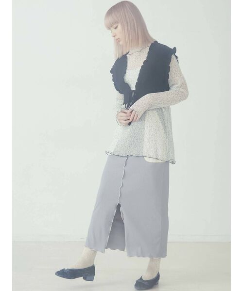 merry jenny(メリージェニー)の「【セットアップ】mellowサテンコンビリブロングスカート(スカート・レディース・ブラック/ベージュ/ブルー・FREE)」の4枚目の写真