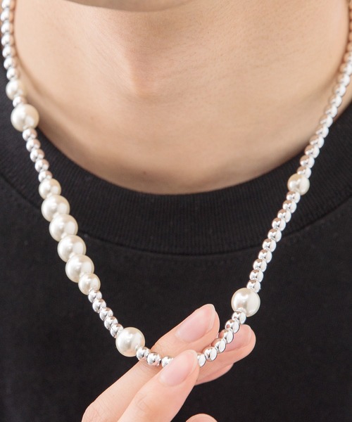Adoon plain（アドーンプレーン）の「【Adoon plain】パールボールネックレス（ネックレス・メンズ・ライトグレー・FREE）」の2枚目の写真