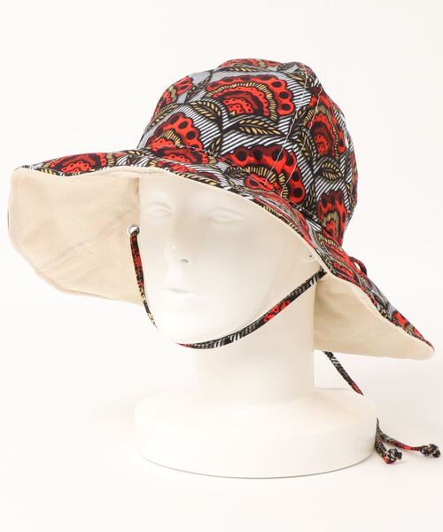 チャイハネ（チャイハネ）の「【チャイハネ】アフリカン幾何学柄リバーシブルハット（ハット・レディース・レッド/イエロー/ブルー・FREE）」の3枚目の写真