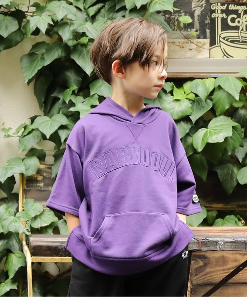BABYDOLL（ベビードール）の「親子お揃い 5分袖 ロゴ パーカー 5445K ベビードール BABYDOLL ベビー キッズ 男の子 女の子（パーカー・キッズ・パープル/ストーン/ブラック・120cm/140cm/150cm/90cm/100cm/110cm/130cm/80ｃｍ）」の3枚目の写真