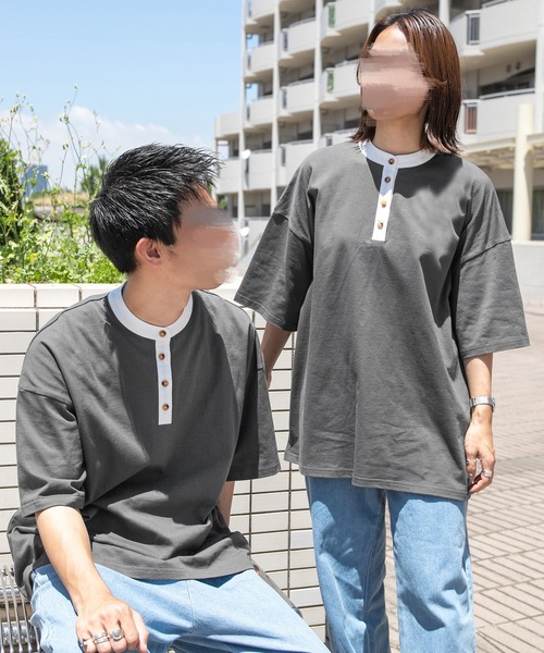 PairPair(ペアペア)の「クレリックバンドカラーT/リンクコーデ対応(ユニセックス)(Tシャツ/カットソー・レディース・ブルーグリーン/スミクロ/ライトベージュ・FREE)」の21枚目の写真