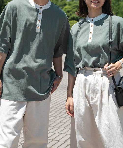 PairPair(ペアペア)の「クレリックバンドカラーT/リンクコーデ対応(ユニセックス)(Tシャツ/カットソー・レディース・ブルーグリーン/スミクロ/ライトベージュ・FREE)」の14枚目の写真