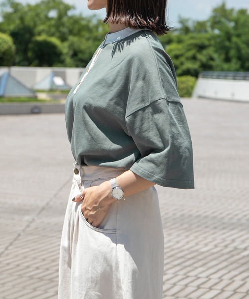 PairPair(ペアペア)の「クレリックバンドカラーT/リンクコーデ対応(ユニセックス)(Tシャツ/カットソー・レディース・ブルーグリーン/スミクロ/ライトベージュ・FREE)」の19枚目の写真