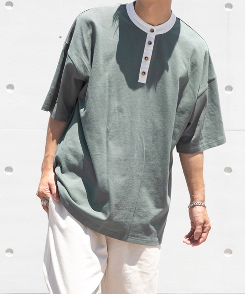 PairPair(ペアペア)の「クレリックバンドカラーT/リンクコーデ対応(ユニセックス)(Tシャツ/カットソー・レディース・ブルーグリーン/スミクロ/ライトベージュ・FREE)」の15枚目の写真