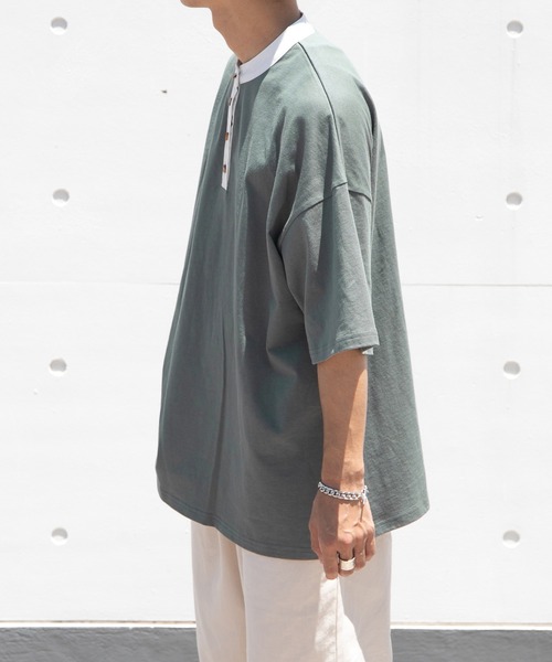 PairPair(ペアペア)の「クレリックバンドカラーT/リンクコーデ対応(ユニセックス)(Tシャツ/カットソー・レディース・ブルーグリーン/スミクロ/ライトベージュ・FREE)」の7枚目の写真
