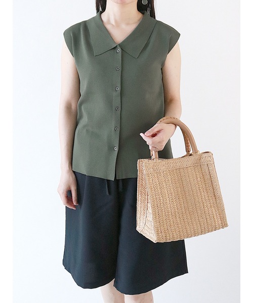 Te chichi（テチチ）の「14Gシャツカラーニット（ニット/セーター・レディース・カーキ/グレー/ブラック・ﾌﾘ-）」の3枚目の写真