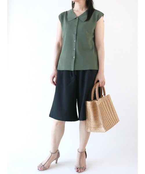 Te chichi（テチチ）の「14Gシャツカラーニット（ニット/セーター・レディース・カーキ/グレー/ブラック・ﾌﾘ-）」の8枚目の写真