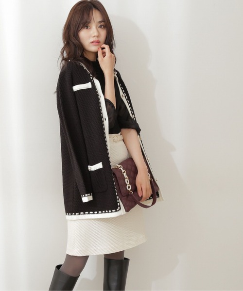 PROPORTION BODY DRESSING(プロポーションボディドレッシング)の「【美人百花10月号 掲載商品】トリミングニットジャケット / 1211250901(ノーカラージャケット・レディース・ベージュ/ホワイト系その他/ブラック・MEDIUM/SMALL)」の5枚目の写真