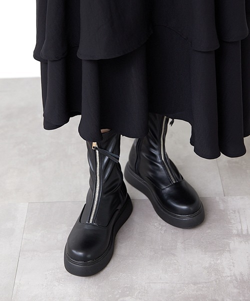 JELLY BEANS（ジェリービーンズ）の「フロントジップ厚底ブーツ(210-321)JELLY BEANS(ジェリービーンズ)（ブーツ・レディース・ブラック/アイボリー・S/M/L）」の11枚目の写真