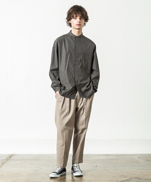 SLICK（スリック）の「ヴィンテージストライプバンドカラードロップショルダーシャツ（シャツ/ブラウス・メンズ・ネイビー/ブラウン・3/2/1）」の14枚目の写真