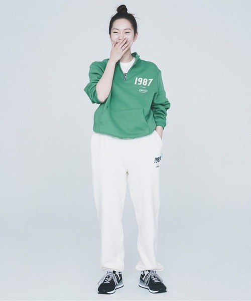 87mm(87mm)の「【87MM / Mmlg】1987 MMLG HALF ZIP SWEAT / パルチムエムエム MMLG 1987 ハーフジップ ロゴ スウェットシャツ / セットアップ対応(スウェット・レディース・グリーン/ナチュラル/ブラック/ブルーグレー・MEDIUM/LARGE/SMALL)」の7枚目の写真