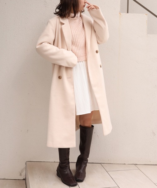 one after another NICE CLAUP（ワンアフターアナザーナイスクラップ）の「コスパ最強　ロングチェスターコート（チェスターコート・レディース・アイボリー/ラベンダー/その他1/ブラウン/グリーン・M/S）」の2枚目の写真