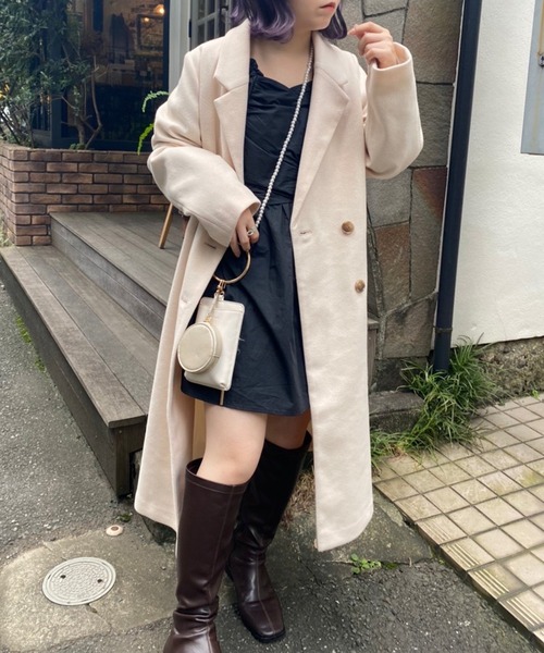 one after another NICE CLAUP（ワンアフターアナザーナイスクラップ）の「コスパ最強　ロングチェスターコート（チェスターコート・レディース・アイボリー/ラベンダー/その他1/ブラウン/グリーン・M/S）」の9枚目の写真