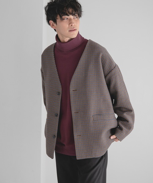 LOWRYS FARM（ローリーズファーム）の「ウールライクチェックノーカラージャケット　950322（ノーカラージャケット・メンズ・ブラウン/グレー/ベージュ・MEDIUM/LARGE）」の3枚目の写真
