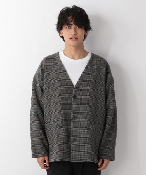 LOWRYS FARM（ローリーズファーム）の「ウールライクチェックノーカラージャケット　950322（ノーカラージャケット・メンズ・ブラウン/グレー/ベージュ・MEDIUM/LARGE）」の6枚目の写真